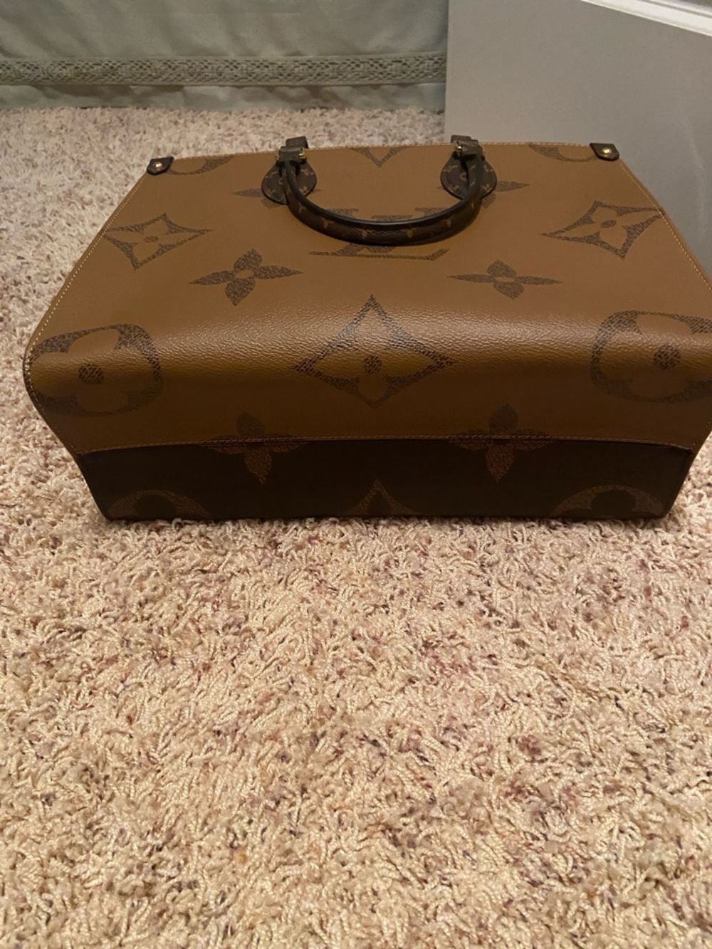 Designer Inspired Brown Monogram Tote with Red Interior - Picture 6 of 7
